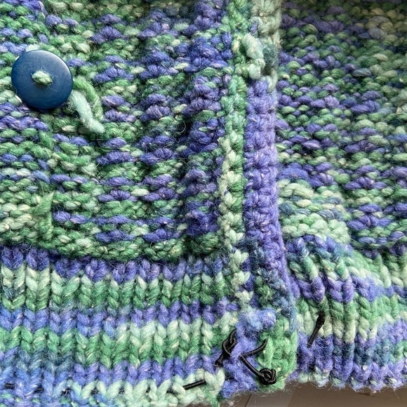 Vintage Hand Knit Cardigan Wool Blend Cable S Large Granny Chunky Venture Boho - Picture 9 of 10